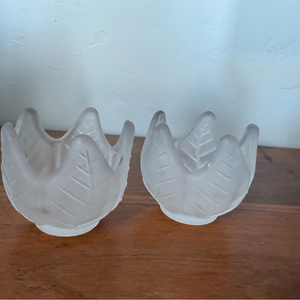 Vintage Partylite‎ Frosted Leaf Design Candle Holders pair